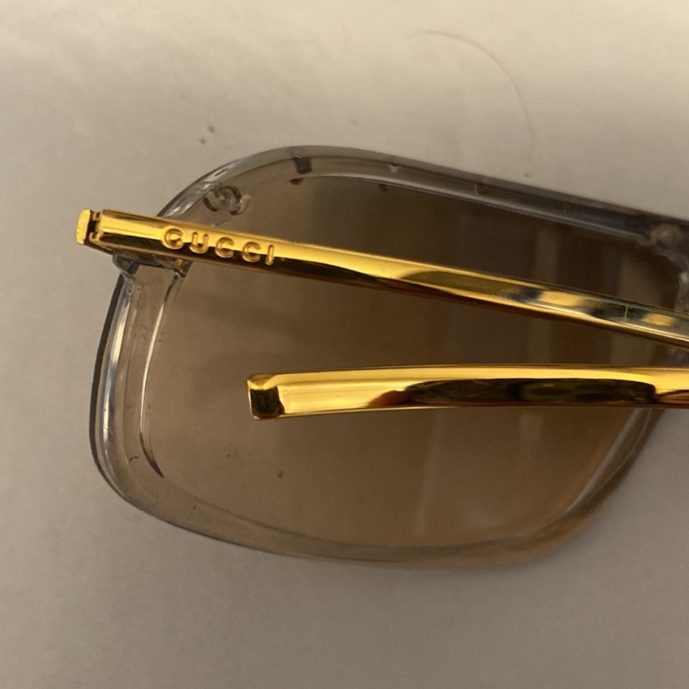 Gucci Beige Rimless Sunglasses✨Studded Shield gradient Sheer Bronze Aviators y2k - Picture 7 of 10